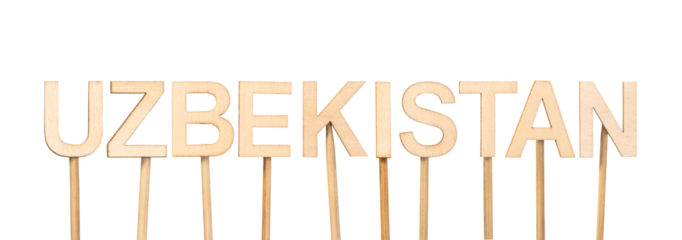 Decorative wooden composition with the name Uzbekistan. Asian territory.