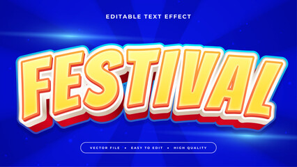 Fototapeta premium Blue yellow and white festival 3d editable text effect - font style