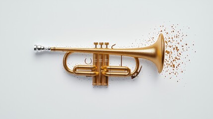 Fototapeta premium a glossy trumpet sticker, 3D effect, realistic texture, golden metallic finish, isolated on white background