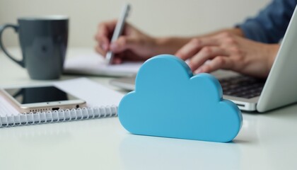 Image depicting a person typing on a laptop, symbolizing cloud computing with a cloud icon, and a smartphone nearby.

