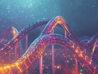 Obraz premium Illuminated, twisting, transparent structure, glowing lights.