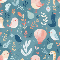 Watercolor illustration of seamless pattern for kids