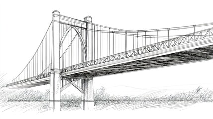 Fototapeta premium A detailed sketch of a bridge showcasing its architectural design and structural elements against a simple background.