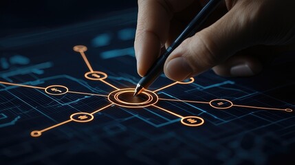 Innovative data visualization techniques office setting digital artwork high-tech environment close-up viewpoint business concept