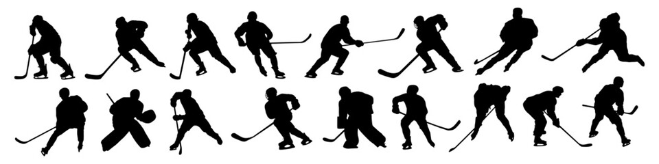 Ice Hockey player silhouette vector illustration. Hockey players in different poses in motion © polgin