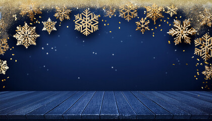 Christmas background with snowflakes and gold sequins