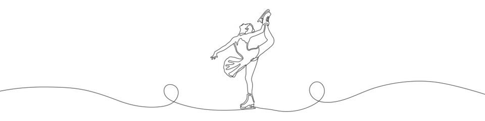 Figure skating continuous line drawing vector illustration. Woman, girl figure skater performs a spin. Winter sport