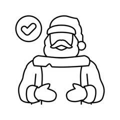 santa claus checking his list line icon vector. santa claus checking his list sign. isolated contour symbol black illustration