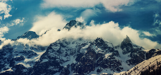 Mountain peaks near Morskie Oko or Sea Eye Lake in Poland at Winter. Tatras range © Roxana
