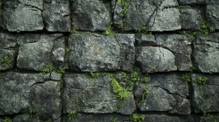 Naklejka premium Crumbling stone wall with moss and deep cracks, realistic texture 