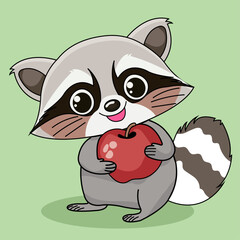Cute Raccoon Cartoon Kawaii Sticker. Character Vector Illustration