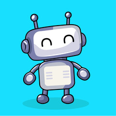 Cute Robot Cartoon Kawaii Sticker. Character Vector Illustration