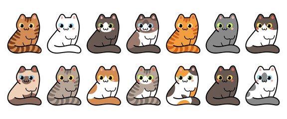 Vector cat illustration set. Different cat breeds illustrations. Cute cartoon neko kitty sitting cats. Cat character clip art. © Reiu
