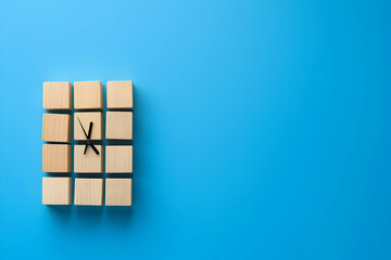 Obraz premium Creative Wooden Block Clock Illustration on Blue Background