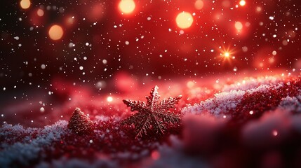Red Glitter Snowflake Winter Festive Scene