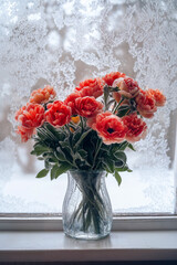 Fresh Flower Bouquet on Frosted Windowsill