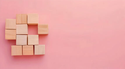 Obraz premium Pink Background with Wooden Blocks Illustration