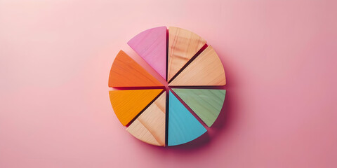 Obraz premium Colorful Wooden Pie Chart Illustration on Pink Background