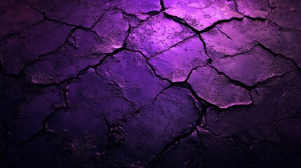 Violet glow seeping through cracks in a dark, textured surface