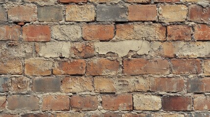 Obraz premium A rough brick wall texture with chipped surfaces and uneven grout