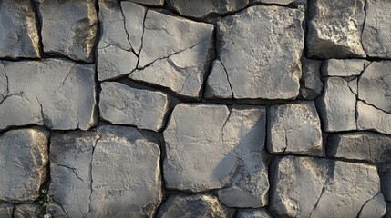 Stone brick wall with visible mortar and moss resting on it

