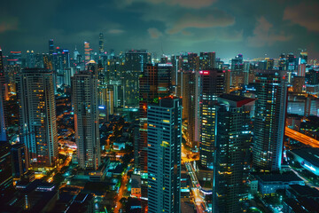 Naklejka premium City Landscape at Night Featuring Skyscrapers, Streets, and Vibrant City Lights in a Futuristic Urban Metropolis