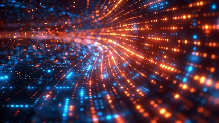 Obraz premium Abstract digital background with glowing binary code and light streaks, representing data flow in the internet era