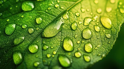 Macro Photography of Dew Drops on a Lush Green Leaf