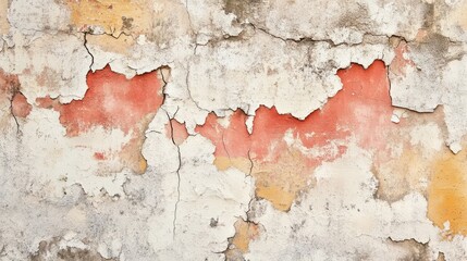 Obraz premium Old plaster wall with deep cracks and patches of paint peeling off, realistic texture 