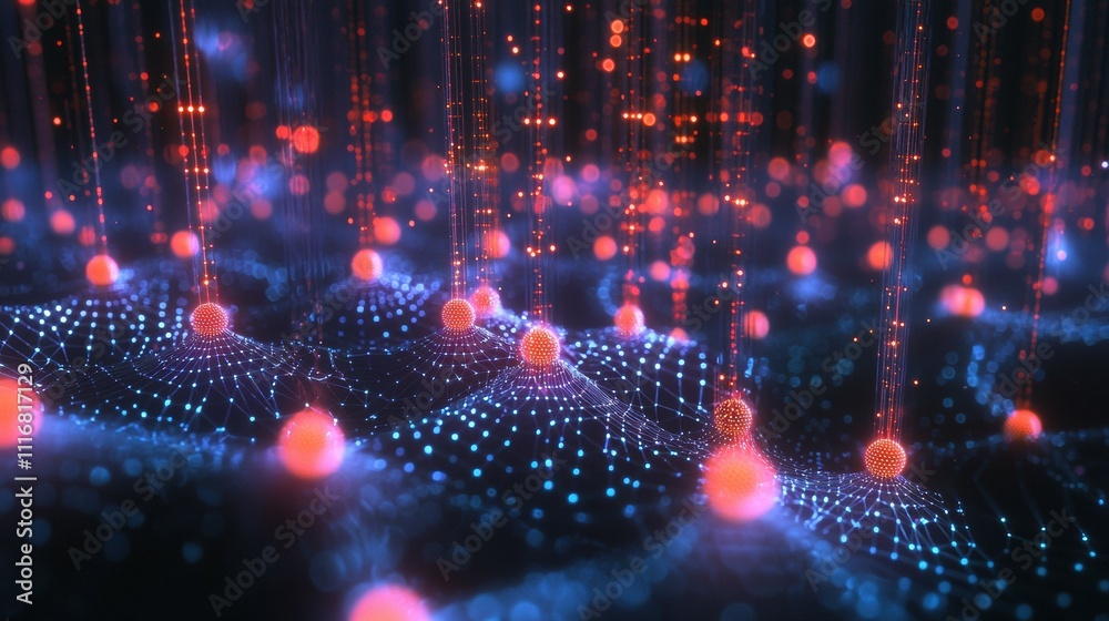 Poster dynamic ai network nodes interconnected in a virtual abstract visualization