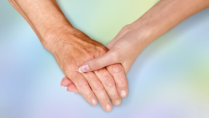 Fototapeta premium Couple of helping hand on blur background