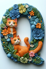 Lettres de l'alphabet Q sur le th&egrave;me des chats, color&eacute;es, d&eacute;cor&eacute;es de chatons mignons, fleurs, feuilles, design ludique et fun, id&eacute;al pour l'&eacute;ducation, projets graphiques ou d&eacute;coratifs