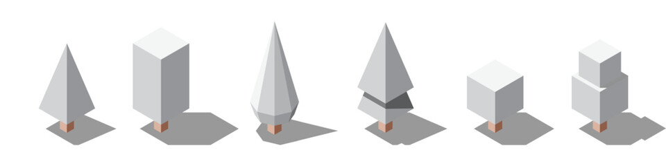 Isometric vector winter tree set. Tree isometric set elements. Isometric trees elements for landscape design. Park element set