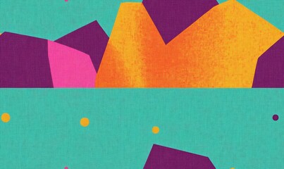 Riso Printed Pattern, abstract retro shapes, neon pattern, flat 2d, minimalist, orange and teal, black, background, wallpaper, backdrop, pattern for fabric, textile pattern, printmaking, risograph