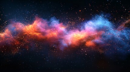 Obraz premium A breathtaking view captures the cosmic beauty of the night sky where vibrant colors swirl in a spectacular dance. Nebulas bloom with brilliant hues, creating a mesmerizing spectacle