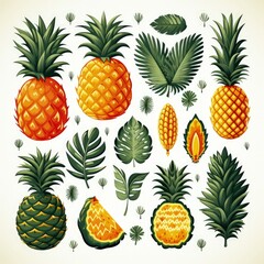 Fototapeta premium Memphis Style Vector Illustration of Tropical Fruits in Bright Colors