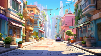 Fototapeta premium pink trees lined up beside a street in a big city. Generative AI