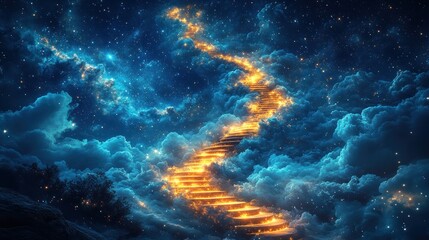 Obraz premium Ethereal staircase ascending through a starry night sky.