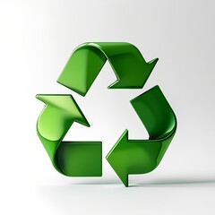 Obraz premium Bright and Modern 3D Rendering of a Recycling Symbol in Green on a Minimalist White Background