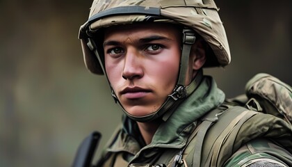 Powerful Military Portrait Featuring a Soldier in Detailed Uniform Highlighting Honor and Focus on Duty