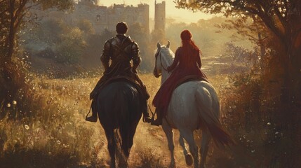 Medieval Romance: A Knight and Lady on Horseback