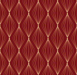 Christmas decoration background on red and gold colors , wold texture of spheres and lines