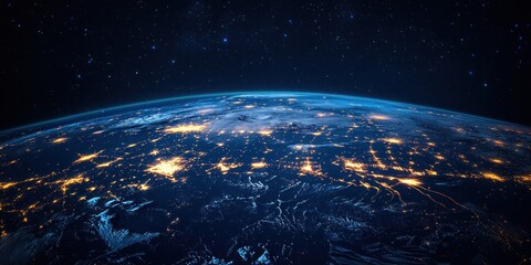 Fototapeta premium Futuristic Digital Illustration of Saudi Arabia and Middle East Connectivity at Night with Bright City Lights and Glowing Network Lines