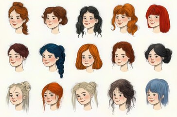 Diverse Haircuts Across Generations with Playful Expressions