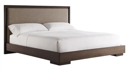 Obraz premium Modern Minimalist Bed Frame with Neutral Upholstery in a Bedroom