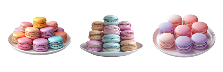 Obraz premium Macarons Display on White Plates Isolated on transparent background