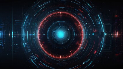 Abstract futuristic technology interface with glowing circular HUD.