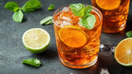 Fototapeta premium Refreshing Citrus Iced Tea with Mint Garnish