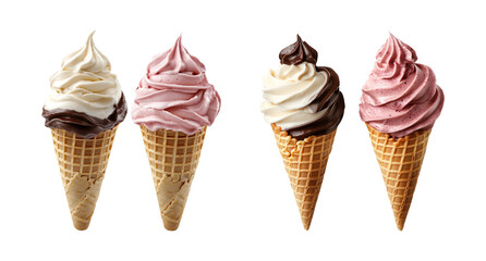Delicious Ice Cream Cones on Transparent Background
