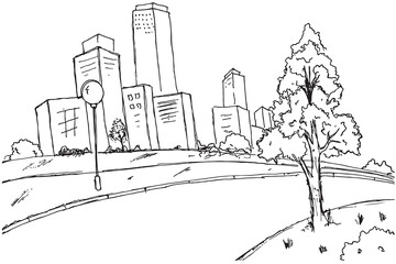 Road city graphic black white city landscape sketch illustration vector